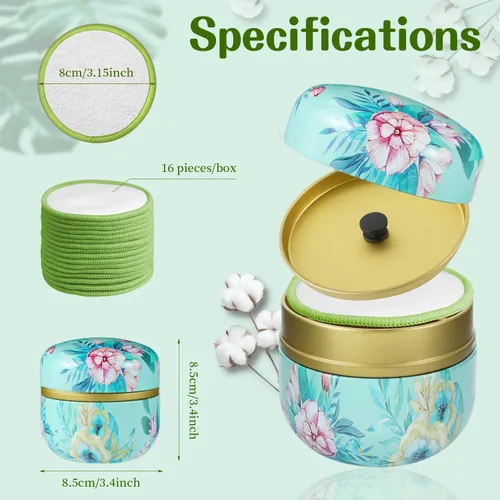 Vista 5 de Paquete de 16 almohadillas desmaquillantes reutilizables, 100% algodón orgánico, lavables y ecológicas, con bolsa de lavandería y caja