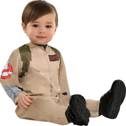 Vista 2 de Mono de cazafantasmas beige infantil (6-12 meses), 1 pieza, diseño adorable y divertido, perfecto para fiestas temáticas, sesiones de fotos