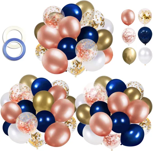 Vista 19 de Kit de 72 globos de confeti negro y dorado, globos negros, dorados y blancos de 12 pulgadas y globos de confeti dorado con cintas para globos