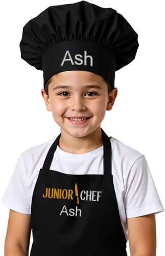 Vista 14 de Delantal bordado personalizado y sombrero de chef para niños y niñas, regalo divertido en la cocina (añade un juego de nombre, largo con sombrero)