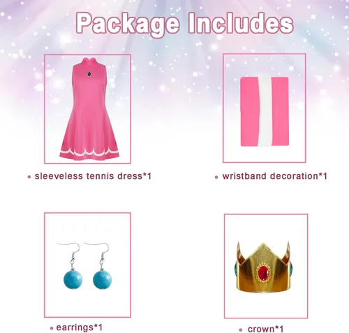 Vista 6 de Poboola Disfraz de princesa melocotón para adultos, vestido de margarita Rosalina con corona, cosplay, Super Brothers, traje deportivo de Halloween