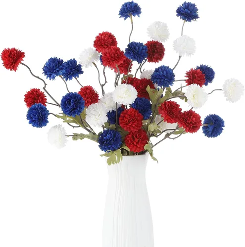 Vista 28 de DuHouse 6 piezas de flores artificiales de seda falsa pompón crisantemo, pequeña mini bola de crisantemo de seda con tallos para bodas DIY arreglos