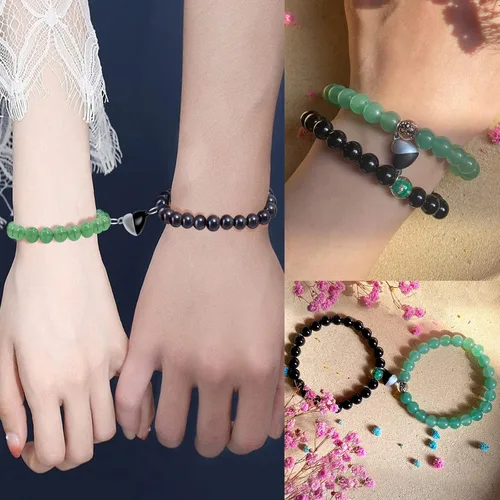 Vista 6 de Nifsun Juego de pulseras de cristal a juego para parejas, tobilleras de obsidiana, cuarzo rosa, jade, chakras, piedra natal, pulseras para mujeres