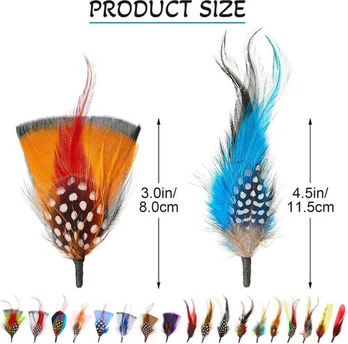 Vista 2 de Kenning 39 plumas de sombrero surtidas para sombreros coloridos reales para manualidades, decoración de boda, hombres y mujeres, aprox. 3.1-4.3 in