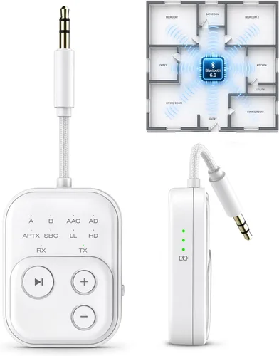 Vista 10 de Receptor transmisor de audio Bluetooth 6.0 Pro 2026 Adaptador Bluetooth para TV/avión/gimnasio/coche/estéreo para el hogar a auriculares