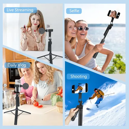 Vista 7 de Soporte de Trípode para Teléfono con Seguimiento Automático de Rostro Extensible, Compatible con Android/iPhone, Palos para Selfies con Rotación