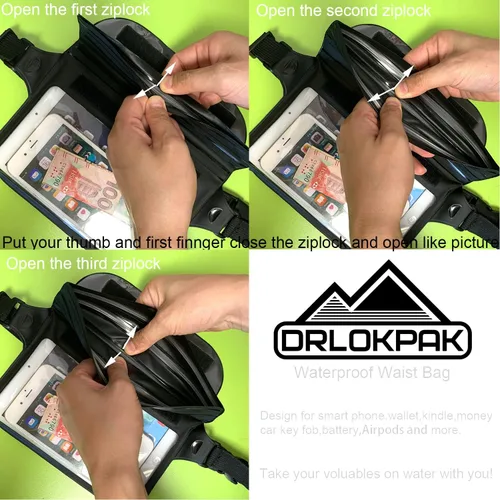 Vista 5 de DRLOKPAK - Riñonera impermeable para pantalla táctil, bolsa de cintura seca flotante para teléfono, cartera, dinero en efectivo, llavero, bolsa