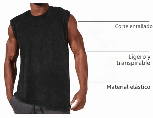 Vista 4 de Camisetas sin mangas para hombre, camisetas sin mangas de algodón de ajuste Negro