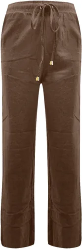 Vista 4 de HRSTUYL Pantalones de algodón para mujer, de algodón, con cordón elástico, cintura elástica, pantalones rectos largos y rectos para mujer