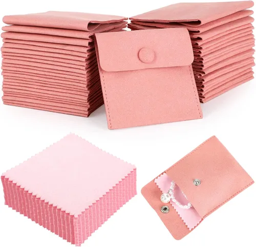 Vista 13 de Paquete de 120 bolsas de microfibra para joyas con paño de limpieza de 3.2 x 3.2 pulgadas, bolsa de embalaje de joyas con bolsas de botón a presión