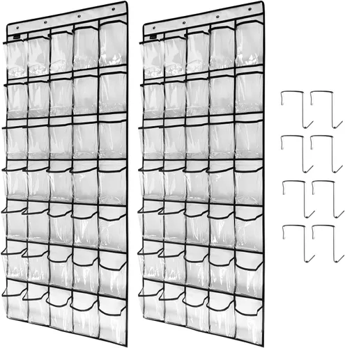 Vista 9 de 1 paquete de 35 bolsillos de malla transpirable, organizador grande de zapatos para colgar sobre la puerta, zapatero para puerta de armario, Blanco
