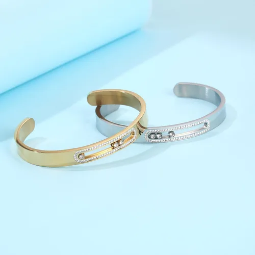 Vista 5 de Brazalete para mujer con diamantes móviles, una pulsera de acero inoxidable para mujer