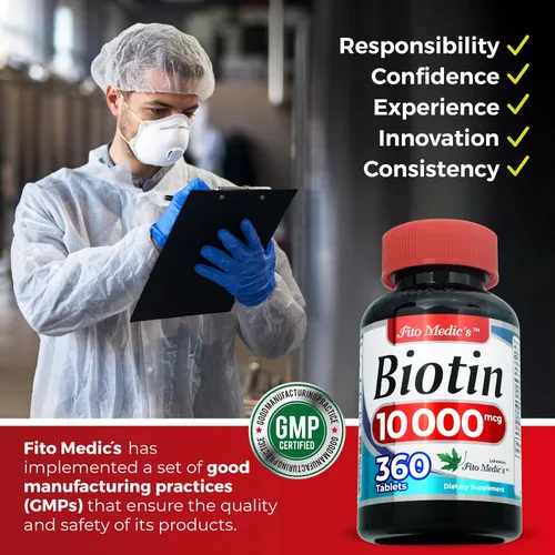 Vista 5 de FITO MEDIC'S Laboratorio biotina pestaña 360 Suplemento de biotina.