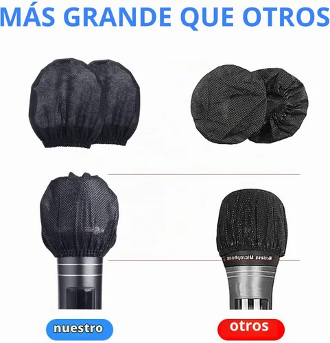Vista 2 de 120 piezas (60 pares) Fundas desechables para micrófono no tejidas, cubiertas de micrófono envueltas individualmente para cubiertas de micrófono