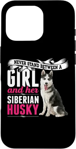 Vista 20 de iPhone 16 Never Stand Between A Girl And Her Siberian Husky Dog Case