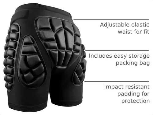 Vista 4 de Soared 3D Protección para la Cadera y el Trasero con Acolchado de EVA, Pantalones Cortos de Equipo Protector, Almohadilla de Impacto para Esquí