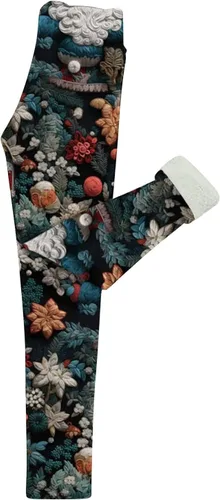 Vista 4 de Leggings de felpa y gruesos para mujer, estampado 3D, pantalones largos de Navidad de cintura alta, pantalones deportivos de cintura elástica