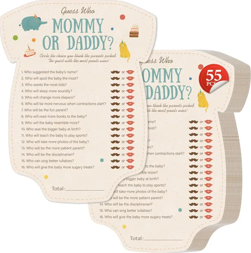 Vista 8 de 55 piezas de juegos de baby shower, tarjetas de predicciones y adivina la frase con respuestas incluidas, juegos de baby shower divertidos de género