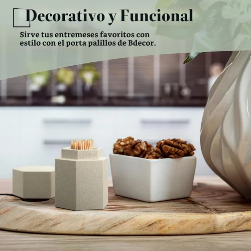 Vista 4 de Soporte para palillos de dientes, dispensador de palillos de dientes con tapa, color beige