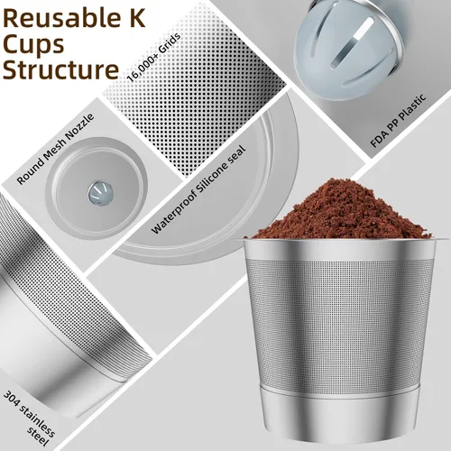 Vista 3 de 1 paquete de cápsulas de café K Cup reutilizables, filtros de café K Cup rellenables de acero inoxidable para cafeteras Keurig 1.0 y 2.0