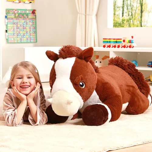 Vista 6 de IKASA Juguete de peluche de caballo gigante, juguetes suaves grandes y grandes, 33.5 pulgadas, tamaño enorme, lindo peluche mullido de gran