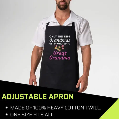 Vista 2 de Delantales de cocina para abuela, color negro, para mujer, solo la mejor abuela obtener promoción a la gran abuela, delantal negro