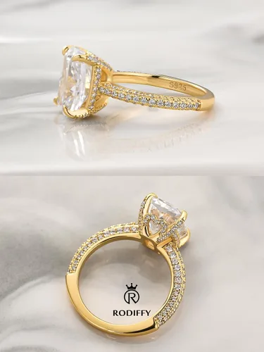 Vista 7 de RODIFFY Anillo de compromiso alargado de corte cojín de 4 CT/7CT para mujer, anillos de promesa de circonita cúbica de grado 5A de plata S925 4CT