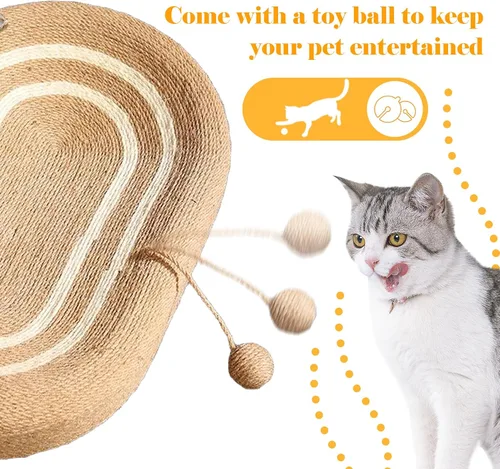 Vista 5 de Cama rascador para gatos 3 en 1, tabla rascador de sisal para gatos, almohadilla ovalada para arañazos de gatos, duradera para rascar, cama redonda
