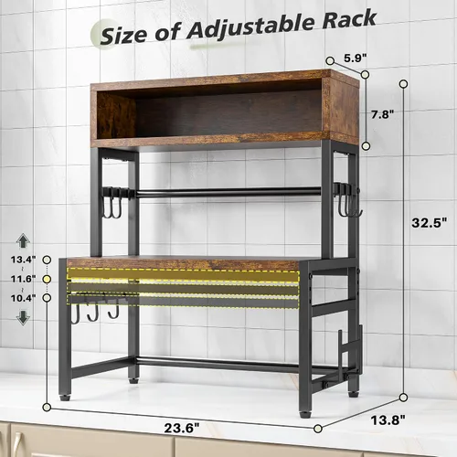 Vista 4 de EnHomee Soporte para microondas, 4 niveles con 9 ganchos para organizador de encimera de cocina, estante de microondas de 205 libras, estantes