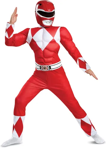 Vista 7 de Disfraz de Red Ranger muscular, disfraz oficial de Power Rangers con máscara