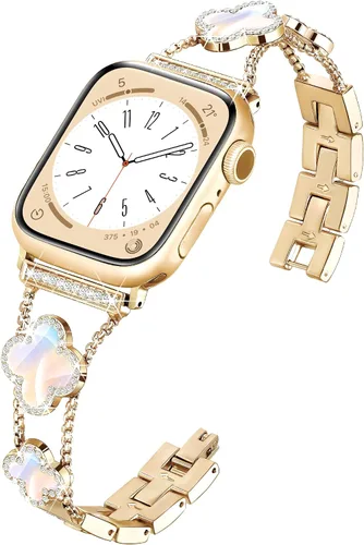 Vista 15 de wipalor Correa de trébol de cuatro hojas para Apple Watch para mujer de 42mm 41mm 40mm 38mm, correas delgadas iWatch para mujer, correas metálicas