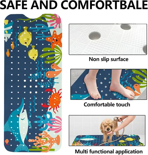 Vista 3 de LNOND Alfombra de baño para niños, alfombrilla de baño con diseño de tiburones marinos, alfombrillas de baño antideslizantes para niños