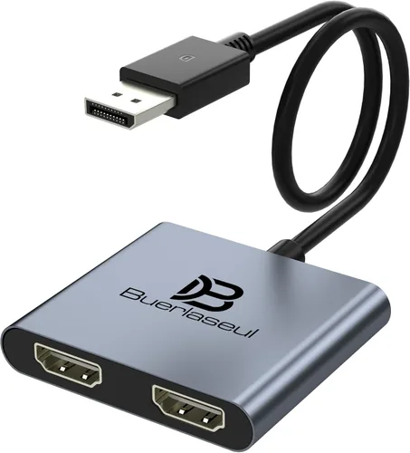 Vista 9 de Divisor DisplayPort a HDMI dual 4K a 60Hz, alimentado por USB-C, DisplayPort 1.4 MST Hub DP a HDMI 1 en 2 salidas divisor para monitores duales modo