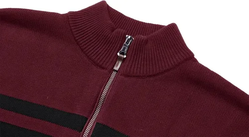 Vista 2 de MAGNIVIT Suéter para hombre, con cremallera de un cuarto, a rayas, para otoño, invierno, primavera, bloque de color, polo, sudaderas