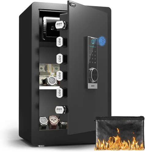 Vista 11 de Caja de seguridad biométrica de huellas digitales DAYI, cajas de seguridad para el hogar de 2.0 pies cúbicos con bolsa ignífuga, caja de seguridad