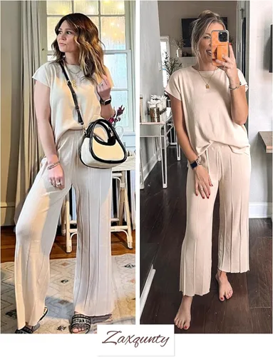 Vista 5 de Conjuntos de 2 piezas para mujer, conjuntos de suéter, chaleco de punto, pantalones de cintura elástica
