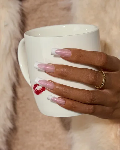 Vista 3 de BTArtboxnails XCOATTIPS - Punta francesa blanca a presión, cuadrado L, purpurina rosa Lamp-Curable 4-Week Wear, Salon Quality Value at Home