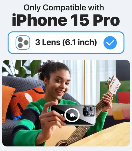 Vista 2 de Funda magnética transparente fuerte para iPhone 15 Pro, [nunca amarillea] [compatible con MagSafe] [probada contra caídas de grado militar] a prueba
