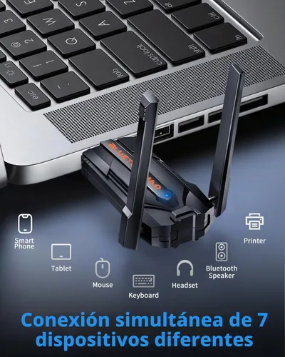 Vista 4 de ZEXMTE Adaptador Bluetooth 6.0 para PC, receptor transmisor Bluetooth USB de doble antena Plug & Play, largo alcance de 656.2 ft/656 pies, chip