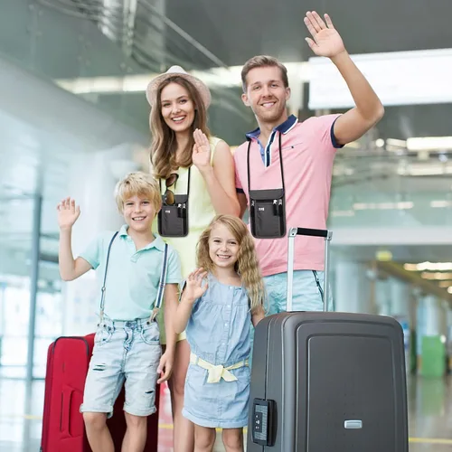 Vista 7 de Bolsa de viaje para el cuello, cartera para pasaporte familiar, funda organizadora con bloqueo RFID