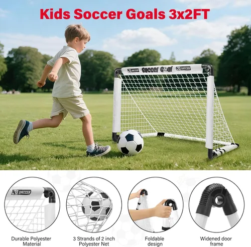 Vista 3 de KETIEE Porterías de fútbol para niños para patio trasero: juego de porterías de fútbol plegables de 35 x 23 pulgadas, portería de fútbol portátil