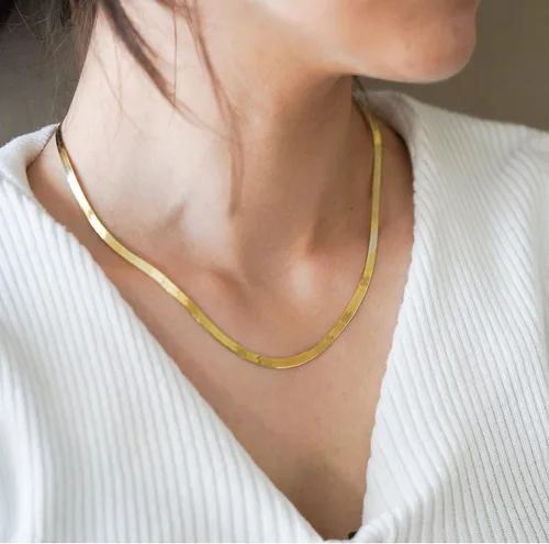 Vista 5 de JoycuFF Collar de espiga de oro para mujer, chapado en oro de 14 quilates, cadena de serpiente delicada, gargantilla de oro para mujeres y niñas