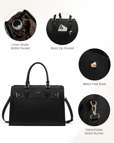 Vista 6 de LOVEVOOK Bolsa para laptop para mujeres, Bolsa tote grande de cuero PU de 15.6 pulgadas, Bolsa de trabajo profesional para maestras, Maletín