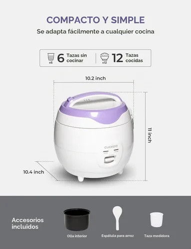 Vista 4 de CUCKOO Arrocera básica de 6 tazas (sin cocinar) / 12 tazas (cocidas), arrocera versátil con olla interior antiadherente, fácil de usar