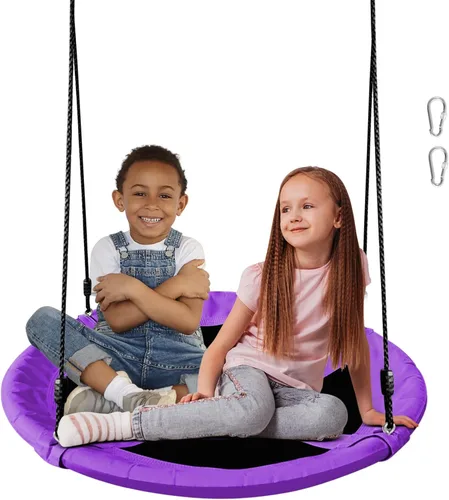 Vista 9 de Columpio de platillo para niños, columpio de árbol al aire libre de 40 pulgadas con capacidad de peso de 660 libras, tela impermeable Oxford 900D