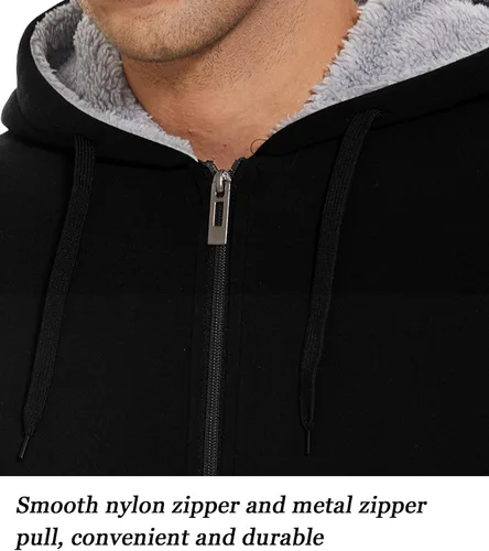 Vista 5 de JACKETOWN Sudadera con capucha de forro polar pesado para hombre, con cremallera completa, forro de sherpa, abrigo cálido de lana