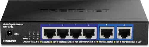 Vista 16 de TRENDnet Switch 10G de 6 puertos, 4 puertos 2.5G RJ-45 Base-T, 2 puertos RJ-45 10G, capacidad de conmutación de 60Gbps, montable en pared