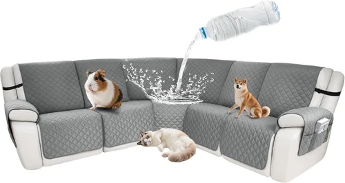 Vista 135 de Fundas impermeables para sofá reclinable seccional en forma de L, 7 piezas, antideslizantes, lavables, juego de fundas reclinables para mascotas