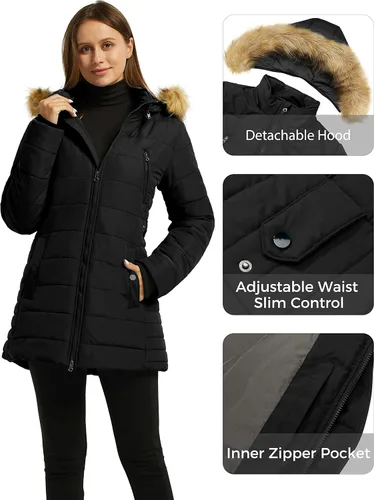 Vista 6 de Wantdo Abrigos de invierno acolchados para mujer con capucha removible