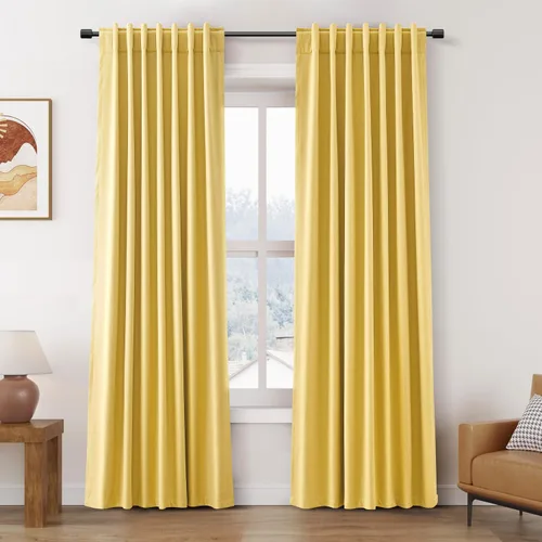 Vista 25 de Nanspring Cortinas de lino 100% opacas para dormitorio, 96 pulgadas de largo, con pestaña trasera, bolsillo para barra, aislamiento térmico, cortina